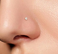 Real 14K YELLOW GOLD 20G 2MM CZ NOSE STUD BONE DIMPLE RING Body PIERCING jewelry