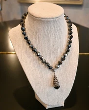 New $150 HEIDI DAUS A Casual Affair Deco Drop Crystal Necklace Faceted Hematite