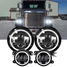 7 INCH LED Headlamp Headlights & 4'' Fog Lights for Freightliner 122SD 2013-2016