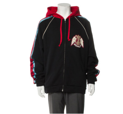 GUCCI FELTED COTTON GUCCI BAND PATCH FULL ZIP HOODED BOMBER JACKET ITALY $2800