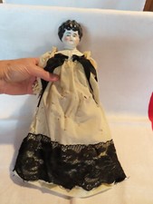 Antique Hertwig China Head doll, low brow hairstyle, original clothing, Germany