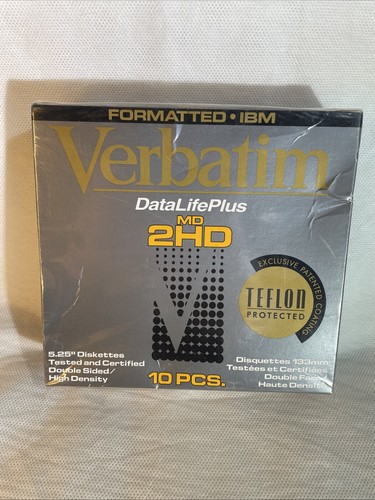 Sealed VTG Verbatim DataLifePlus MD 2HD Floppy Disks Damaged Box With Teflon Pro