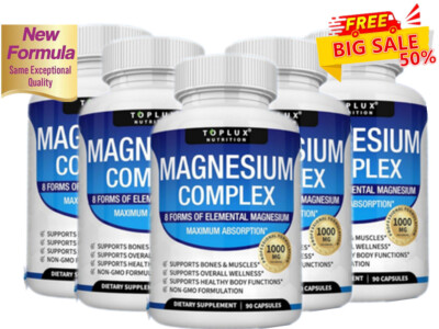 Toplux Magnesium Complex 1000mg, 8 Elemental Magnesium, Gluten Free- Non-GM QXV.