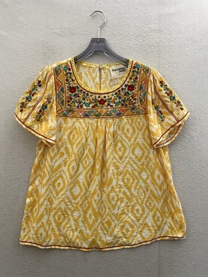 NWT Savanna Jane Top Women s Small Yellow Ikat Boho Spring Summer Girly