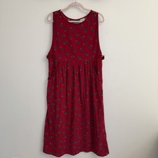 Vtg Erika Casuals Christmas Red Corduroy Jumper Dress Large Cottagecore Holiday