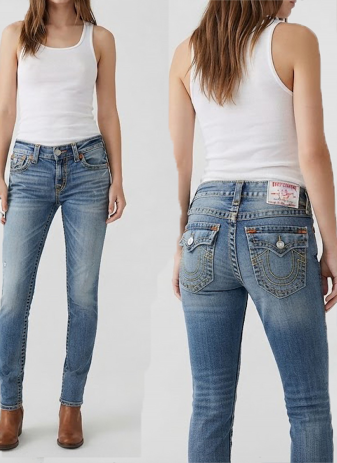True Religion Johnny Big T-Jeans LowRise Straight Y2K Yellow Orange Stitch 29x32