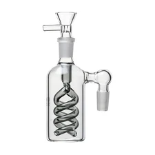 90 Degree 14mm Spiral Glass Ash Catcher w Bowl Slide 4 Hookah Bong Water Pipe S