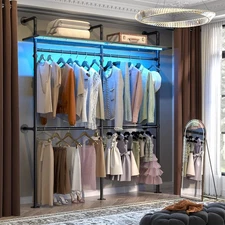 Aheaplus Industrial Pipe Clothing Rack, Reversible 79.7'' Clothes Rack for Ha...