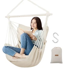 Segmart Outdoor Hanging Hammock Chair Swing w Pillow Galvanized Pipe Frame Beige