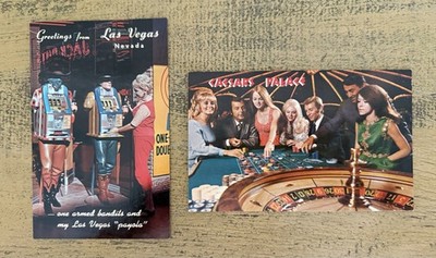 Vintage Las Vegas Postcards One Armed Bandit Roulette
