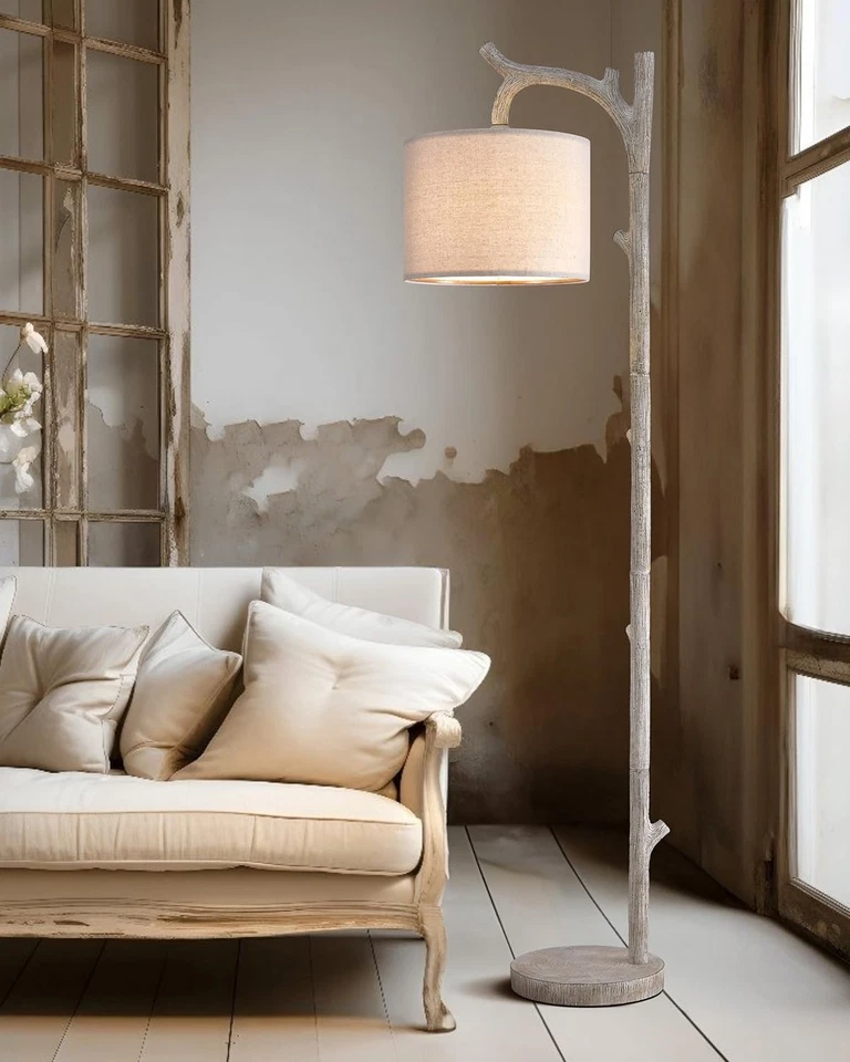 Lámpara de pie rústica de tronco de árbol de granja clásica de madera de campo grano resina vintage... Foto 4 de 4