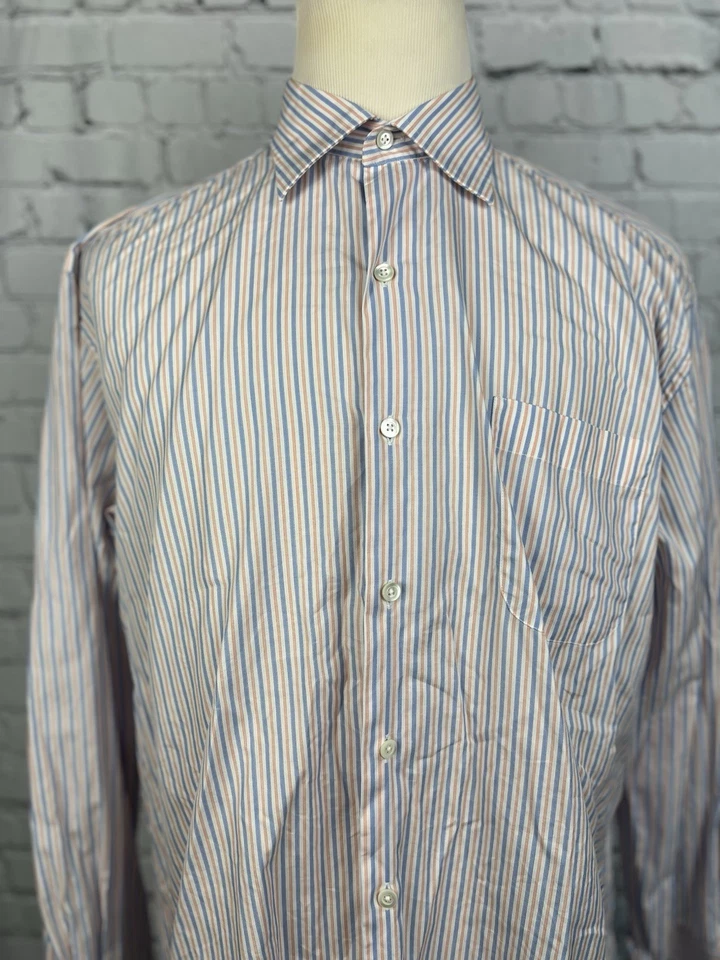 Camisa de vestir Solemare Maus Hoffman para hombre 17/43 blanca, naranja, azul a rayas abotonadas Foto 4 de 4