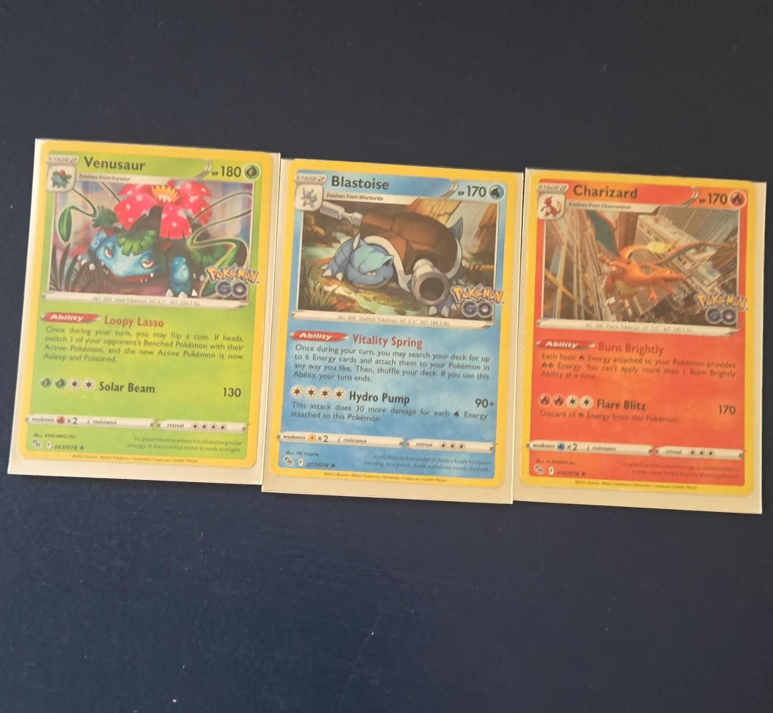Pokemon TCG Pokemon GO Promo Venusaur 003/078 Blastoise 017/078 Charizard 3
