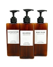 Shampoo and Conditioner Dispenser 3 Plastic Amber with Waterproof Labels