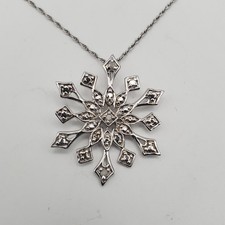 Sterling Silver Genuine Diamond .14 Carat Snowflake Snow Necklace