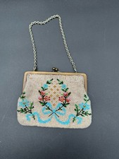 VINTAGE FLORAL/ORNATE BEADED BAG/PURSE WITH SINGLE METAL CHAIN/STRAP KISS CLASP