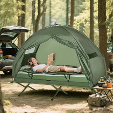 New Single Portable Camping Tent Bed Cot w/Sleeping Bag Air Mattress