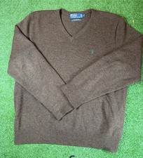 Polo Ralph Lauren Brown V-Neck Sweater 100 Lambswool Men's L Preppy 90s Classic