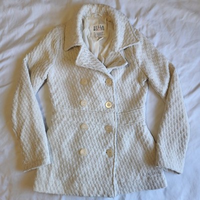 Billabong Women's Size Small Cream White Woven Wool Blend Pea Coat Soft Warm