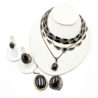 Southwest Taxco Sterling Silver & Onyx Mixed Jewelry Lot of 7 #S4574 2