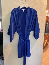 Womens Victoria Secret Royal blue satin like robe mid length size M/L pockets
