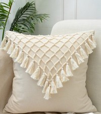 1pc Crochet Tassel Cushion Cover Cream Colored Without Filler