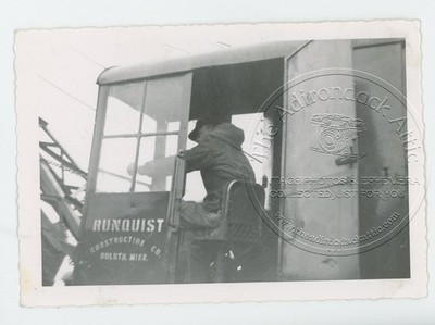 Vintage Photo Action Shot Man Operator Runquist Contruction Co. Deluth MN  1950s