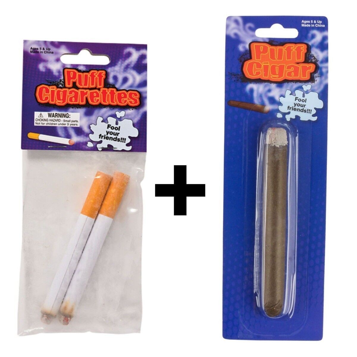 magic trick cigarette 1 CIGAR + 1 JOKE PUFF CIGARETTE 2pk - Fake Smoke Magic Trick Gag Prop COMBO