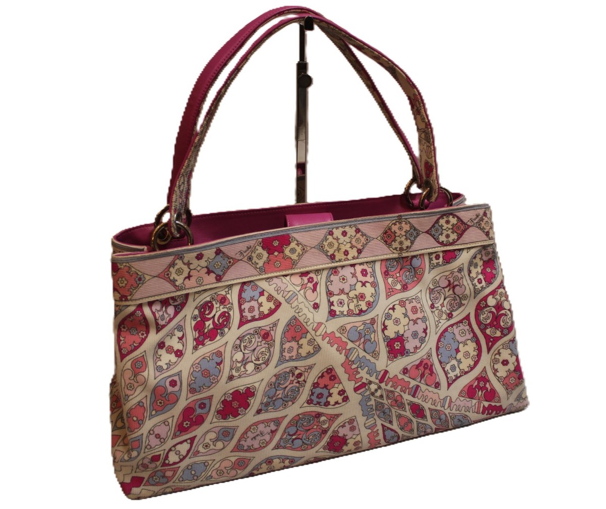 EMILIO PUCCI Canvas & Leather Tote Hand Bag Shoulder Bag Women's