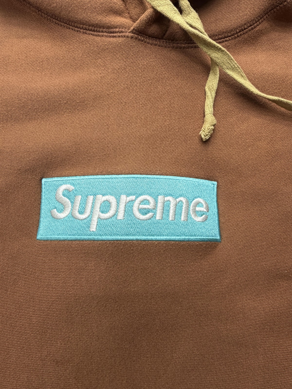 Supreme Hoodie Mens Medium Brown Blue Box Logo Fleece Pullover Sweatshirt thumbnail 2