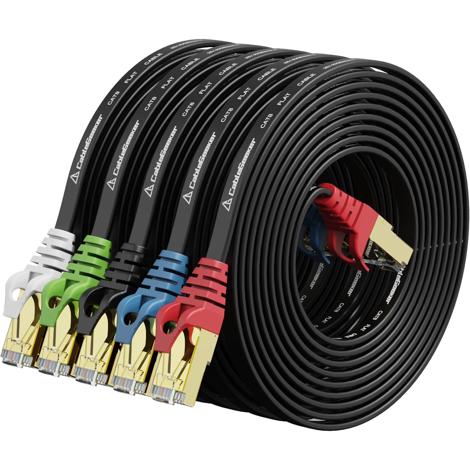 Cat 8 Ethernet Cable 10FT 5 Pack Black – High Speed 40Gbps 2000MHz LAN Network Cable