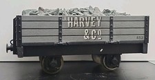 KIT BUILT G SCALE 4 PLANK GREY OPEN WAGON WITH REAL STONE LOAD HARVEY & CO 452