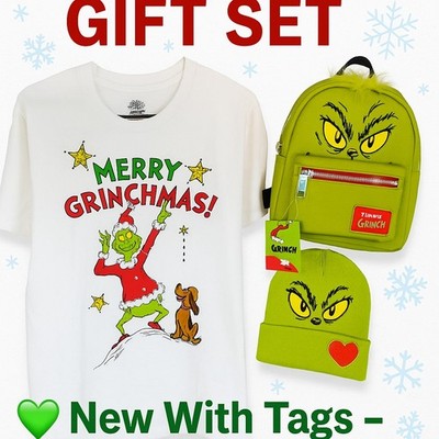   The Grinch Merry Grinchmas Gift Set M T-Shirt + Mini Backpack + BeanieBundle