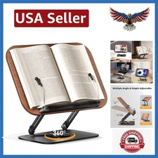 Book Stand for Reading, Adjustable Book Holder with 360° Rotating Bases, Fold...
