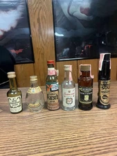 6 Vintage Mini Miniature EMPTY Liquor Bottles Hennessy Pinch Kirsch Hawaiian