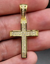 2 Ct Round Cut White Moissanite Men's Cross Pendant 14K Yellow Gold Plated