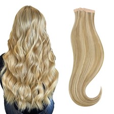 HOTBANANA 20" Tape in Human Hair Extensions 20pcs 50g Light Blonde Highlight