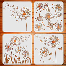 4 Pcs 12 X 12 Inch Reusable Dandelion Wall Painting Stencils 