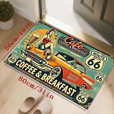 BathroomFor Bathroomof Indoor Kitchen, Featuring a Vintage Car Pattern and Cof