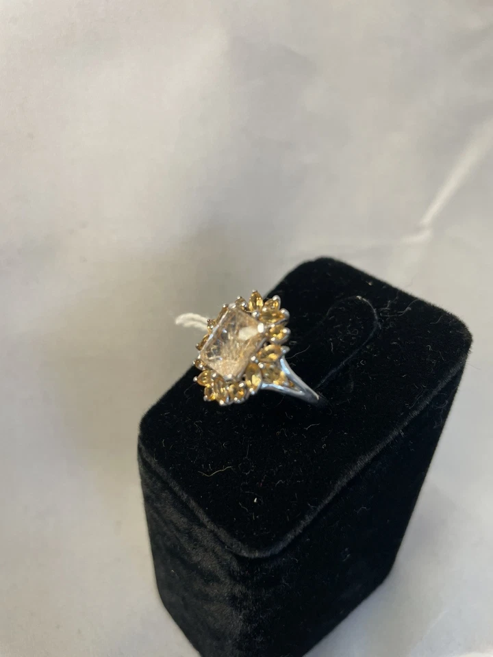 Anillo de cuarzo rutilado y citrino, platino sobre ley Foto 3 de 3