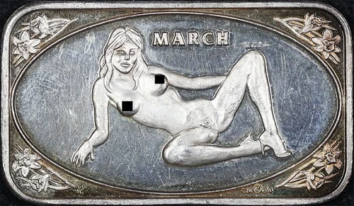 Ltd. Vintage Crown Mint Beauties March 1 oz .999 Fine Silver Adult Art Bar