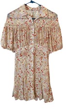 Free People Boho Cottagecore SheerFloral Smock Top Button Dress Beige/multi XS