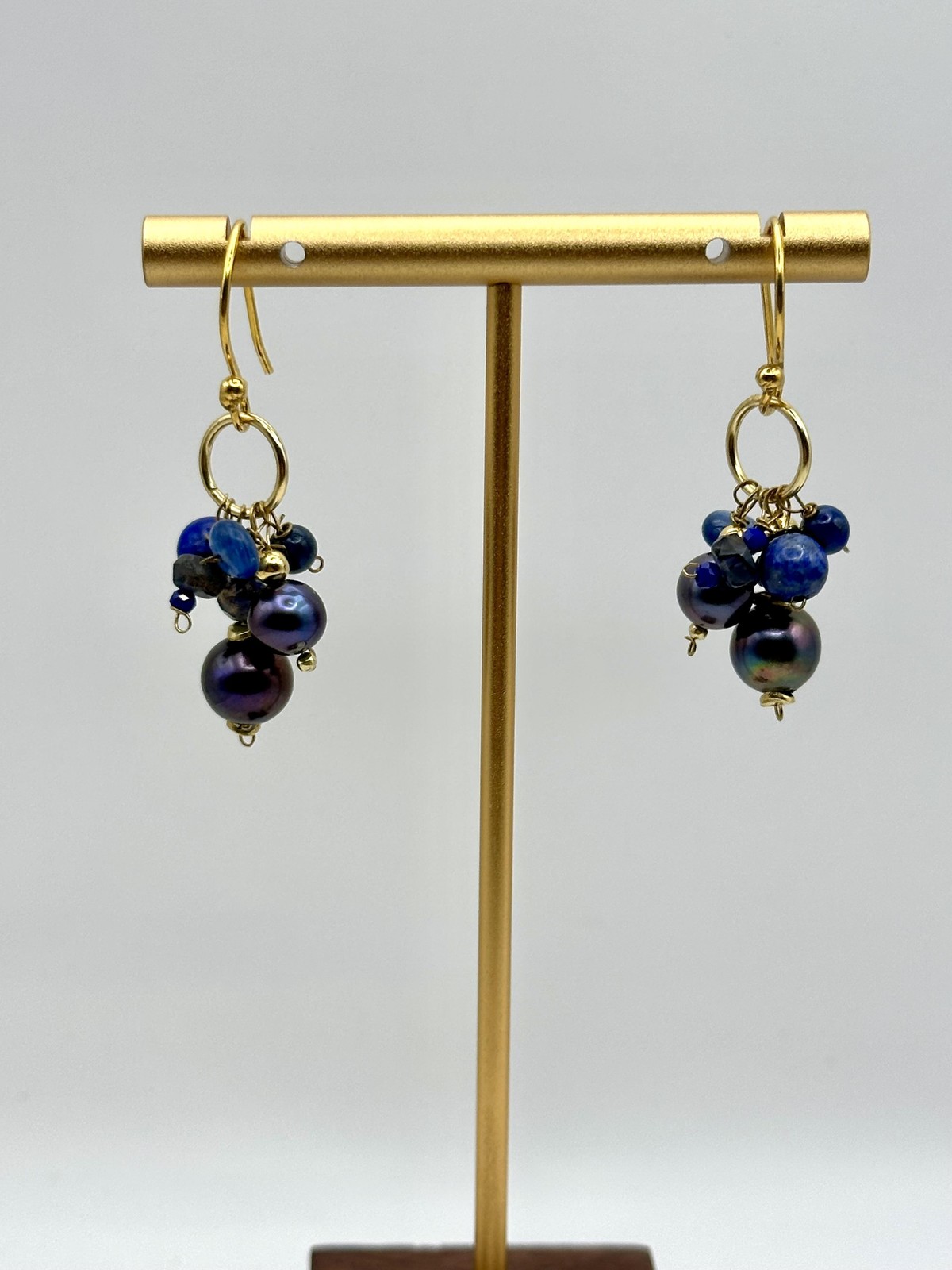 Boucles d'oreilles pendantes lapis lazuli légères FBO2243 anti-allergie en argent doré