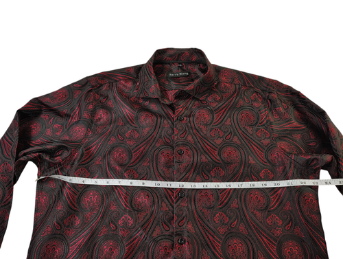 Barry Wang Shirt Men Large Silk Blend Paisley Red Black Clubbing Formal Evening - Picture 6 of 9