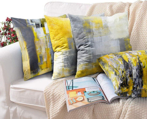 Britimes Überwurf Kissenbezüge Home Decor 4er Set 20 x 20, grau und gelb - Bild 6 von 6