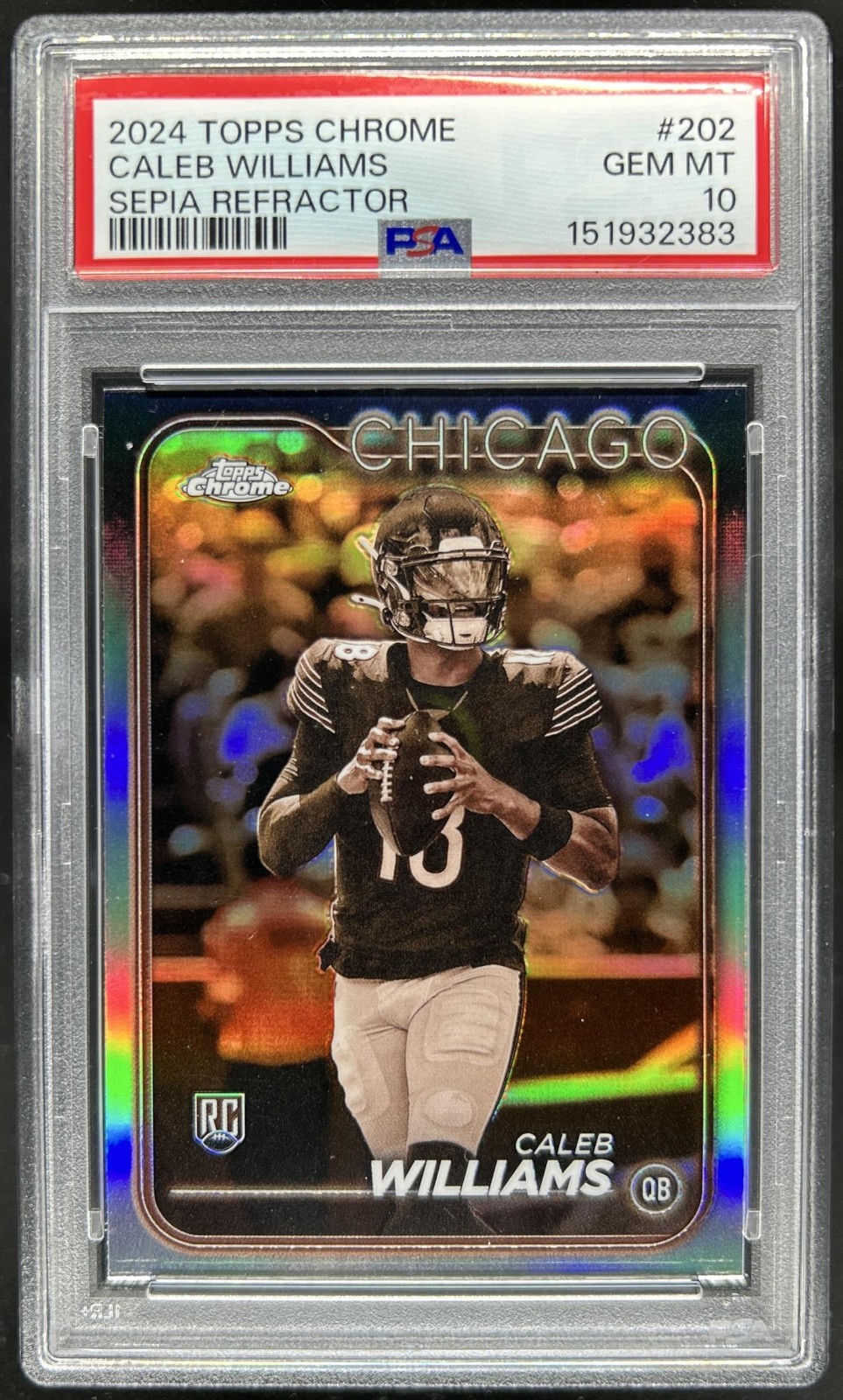 2024 Topps Chrome Caleb Williams Sepia Refractor Rookie RC #202 Bears PSA 10 view 1