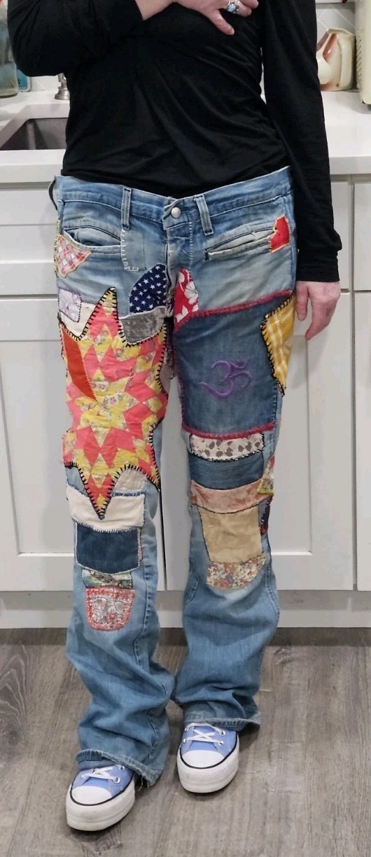 INSANE 70s Patchwork Crazy Quilt HippieJeans  Aut… - image 7