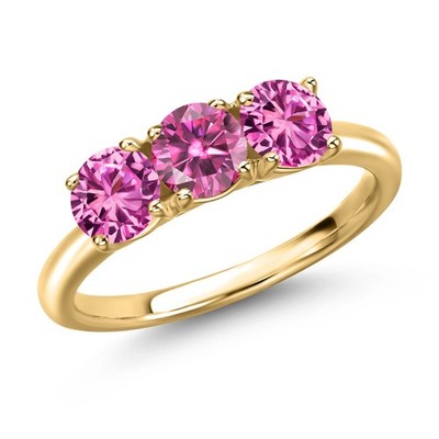 18K Yellow Gold Plated Silver Pink Moissanite and Pink Created Sapphire