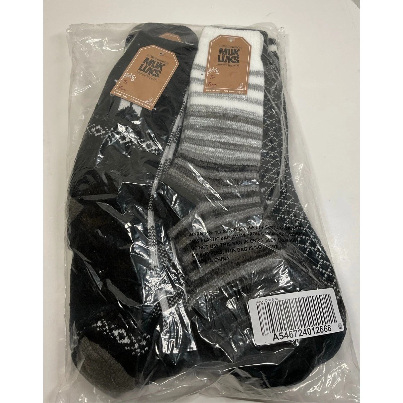 Muk Luks Women's 4 Pair Socks Black Grey Snowflake Striped One Size NEW