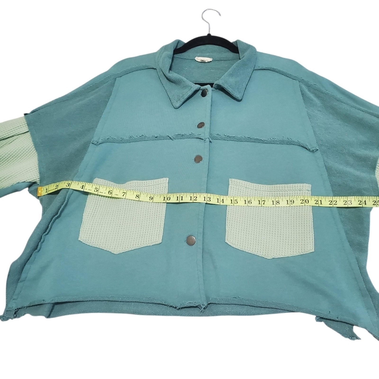 POL Boho Patchwork Button Down Shirt Jacket Green… - image 12